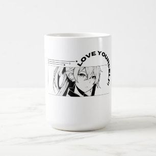 Weiße Tasse mit Anime-Design   Ästhetisches Anime