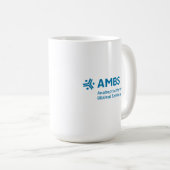 Weiße Tasse mit blauem AMBS-Logo (VorderseiteRechts)