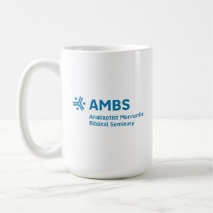 Weiße Tasse mit blauem AMBS-Logo