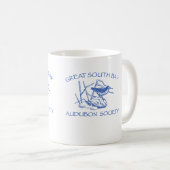 Weiße Tasse mit blauem Logo (VorderseiteRechts)