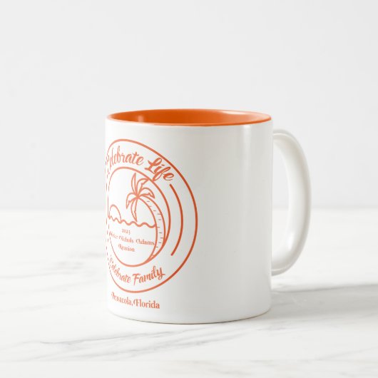Weiße Tasse mit orangefarbener Silhouette (VorderseiteRechts)