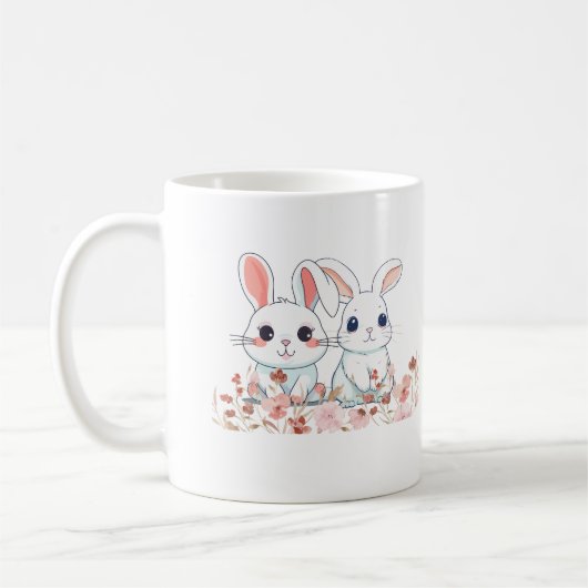 Weiße Tasse mit rosa Hasen als süßes Geschenk (Links)