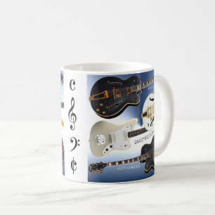 Weiße Tasse mit schönem elektrische Gitarren-Dek