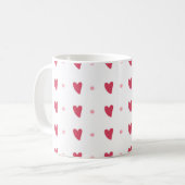 Weiße Tasse – Wellige rote Herzen & Punkte (Vorderseite Links)