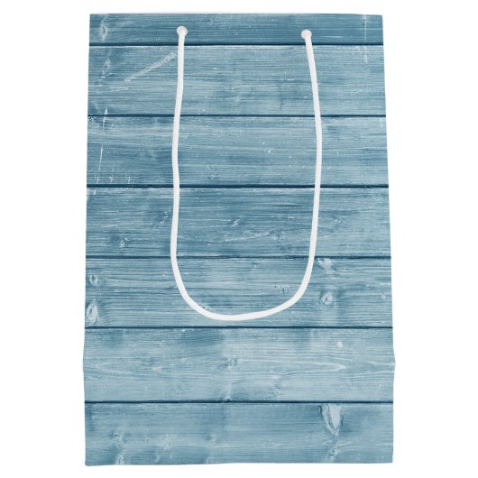 Weiße Taube auf blauem Barnholz Mittlere Geschenktüte (Rückseite)