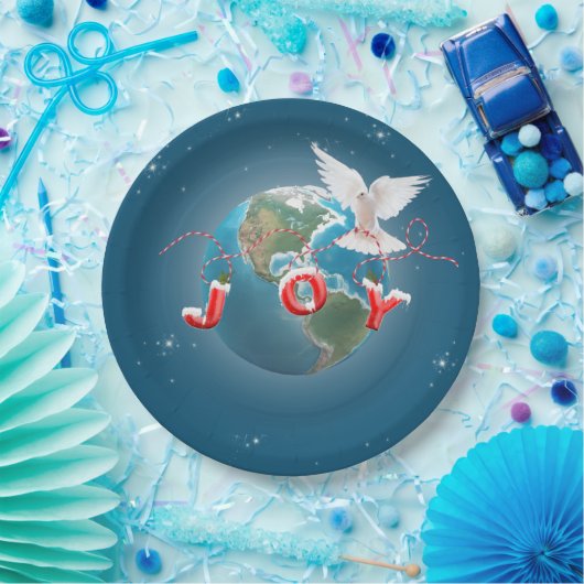 Weiße Taube auf dem Planeten mit Joy-Ornament Pappteller (Party)