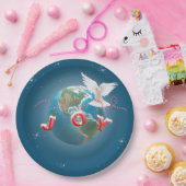 Weiße Taube auf dem Planeten mit Joy-Ornament Pappteller (Party)