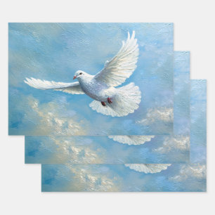 Weiße Taube fliegt vor blauem Hintergrund Geschenkpapier Set