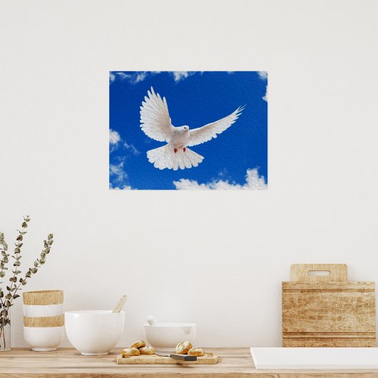 Weiße Taube im Flug Poster (Küche)