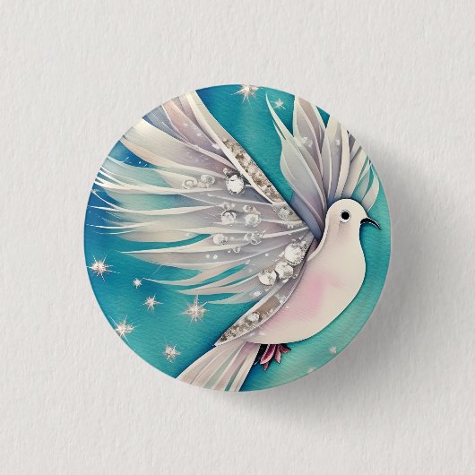 Weiße Taube mit ätherischen Flügeln Button (Vorderseite)