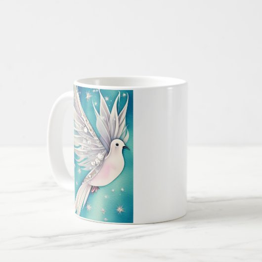 Weiße Taube mit ätherischen Flügeln Kaffeetasse (Vorderseite Links)