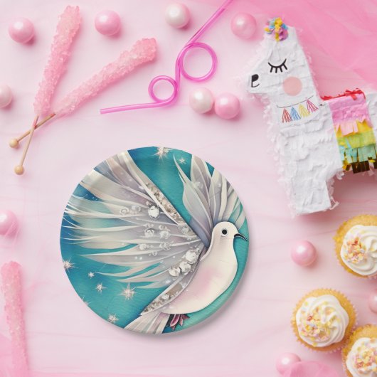 Weiße Taube mit ätherischen Flügeln Pappteller (Party)
