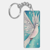 Weiße Taube mit ätherischen Flügeln Schlüsselanhänger (Vorderseite links)