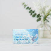 Weiße Taube mit einem Kreuz am sonnenblauen Himmel Visitenkarte (Stehend Vorderseite)