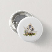 Weiße Taube mit Kirche Button (Vorne & Hinten)