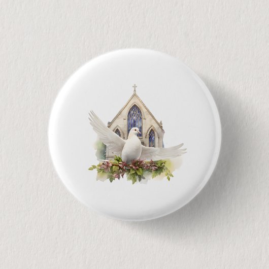 Weiße Taube mit Kirche Button (Vorderseite)
