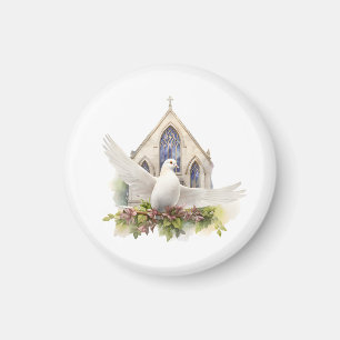 Weiße Taube mit Kirche Magnet