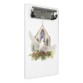 Weiße Taube mit Kirche Mini Klemmbrett (Schrägansicht)