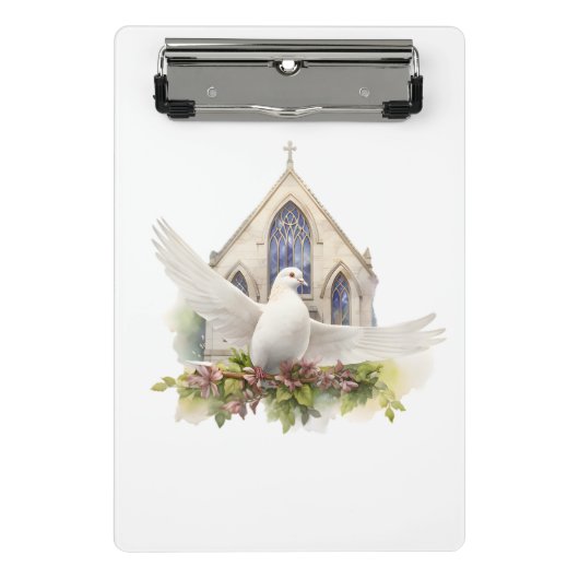 Weiße Taube mit Kirche Mini Klemmbrett (Vorderseite)