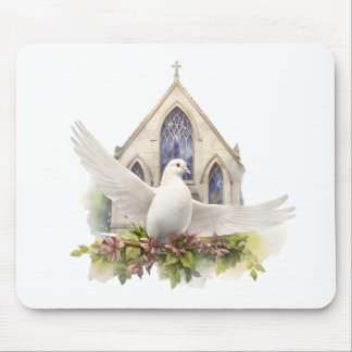 Weiße Taube mit Kirche Mousepad