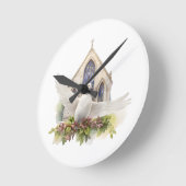 Weiße Taube mit Kirche Runde Wanduhr (Winkel)
