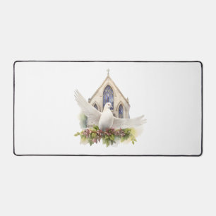 Weiße Taube mit Kirche Schreibtischunterlage