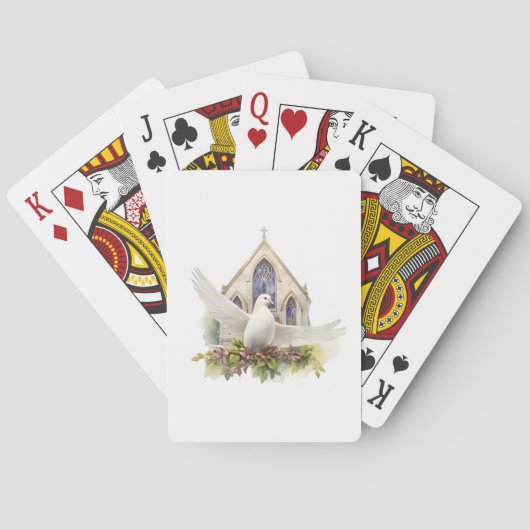 Weiße Taube mit Kirche Spielkarten (Rückseite)