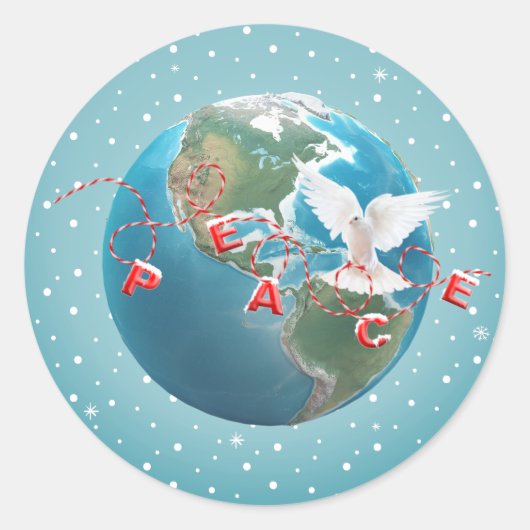 Weiße Taube mit PEACE Text Runder Aufkleber (Vorderseite)