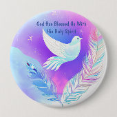 Weiße Taube mit rosa und blauen Federn Button (Vorderseite)