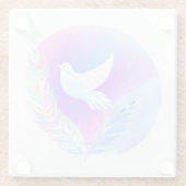 Weiße Taube mit rosa und blauen Federn Glasuntersetzer (Rückseite)