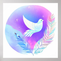 Weiße Taube mit rosa und blauen Federn