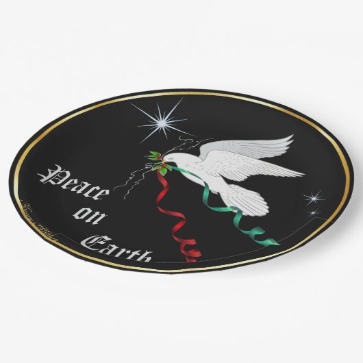 Weiße Taube Pappteller (Schrägansicht)