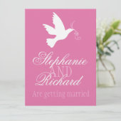 Weiße Taube rosa Band formelle Hochzeit einladen Einladung (Stehend Vorderseite)