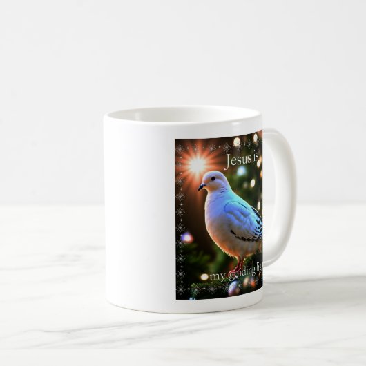 Weiße Taube und Jesus ist mein leitendes Licht Kaffeetasse (VorderseiteRechts)
