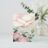 Weiße Taube und rosa Rosen Postkarte (Stehend Vorderseite)