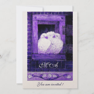 WEIßE TAUBEN AM FENSTER Monogramm, Champagner Einladung