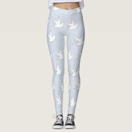weiße Tauben auf blau Leggings