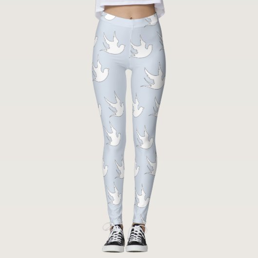 weiße Tauben auf blau Leggings (Vorderseite)