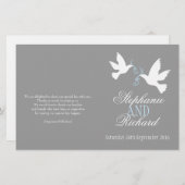 Weiße Tauben blaues Band graues Hochzeitsprogramm (Vorne/Hinten)