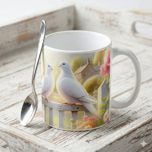Weiße Tauben Cottage-Garten Kaffeetasse