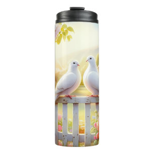 Weiße Tauben Cottage-Garten Thermosbecher