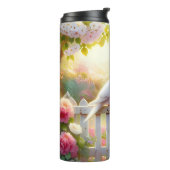 Weiße Tauben Cottage-Garten Thermosbecher (Nach links gedreht)