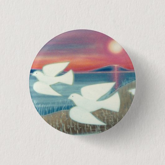 Weiße Tauben fliegen Button (Vorderseite)