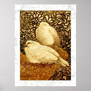 WEIßE TAUBEN IN BRAUNER SEPIA POSTER