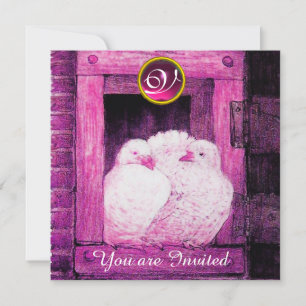 WEIßE TAUBEN IN ROSAFARBENEM FENSTER, HOCHZEITS-ED EINLADUNG