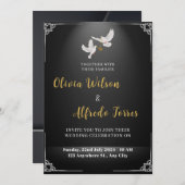 Weiße Tauben mit der Hochzeitsfeier Einladung (Vorne/Hinten)