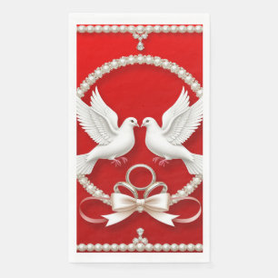 Weiße Tauben mit Eheringen Serviette