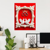 Weiße Tauben mit Hochzeitsrennen Poster (Heimbüro)