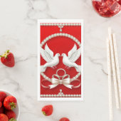 Weiße Tauben mit Hochzeitsrennen Serviette (Beispiel)