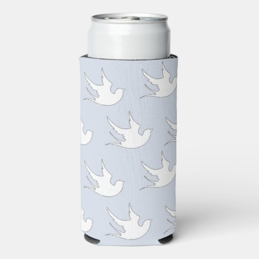 Weiße Tauben Silhouette Muster auf blau Selters Dosenkühler (Seltzer Rückseite)